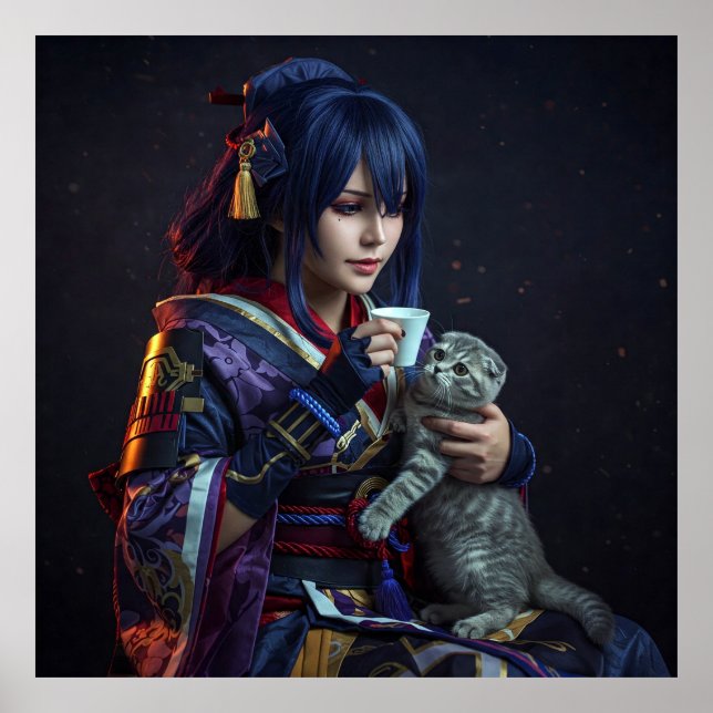 A Generous Heart: Anime Character with Kitten Poster (Front)