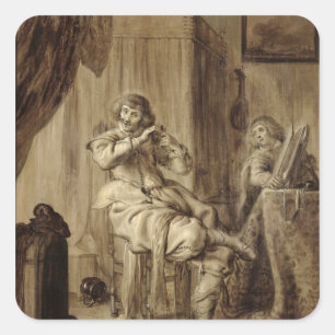 A Gentleman at his Toilet, 1660 Square Sticker