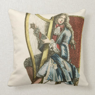 A gentleman playing the harp (engraving) cushion