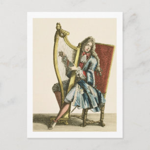 A gentleman playing the harp (engraving) postcard