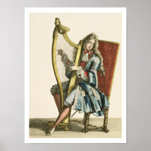 A gentleman playing the harp (engraving) poster