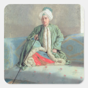 A Gentleman Seated on a Couch Square Sticker