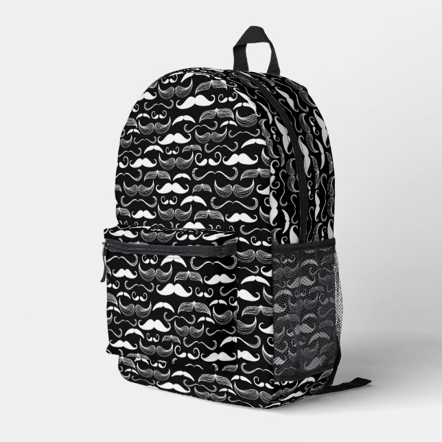 A Gentlemen's Club. Moustache pattern Printed Backpack (Back Corner Right)