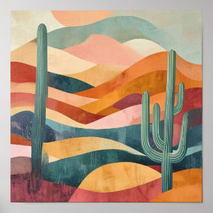 A Geometric Mid-Century Desert Horizon Poster