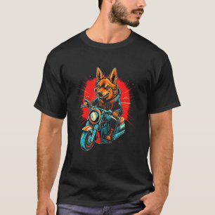A German Shepherd dog riding a motorcycle T-Shirt