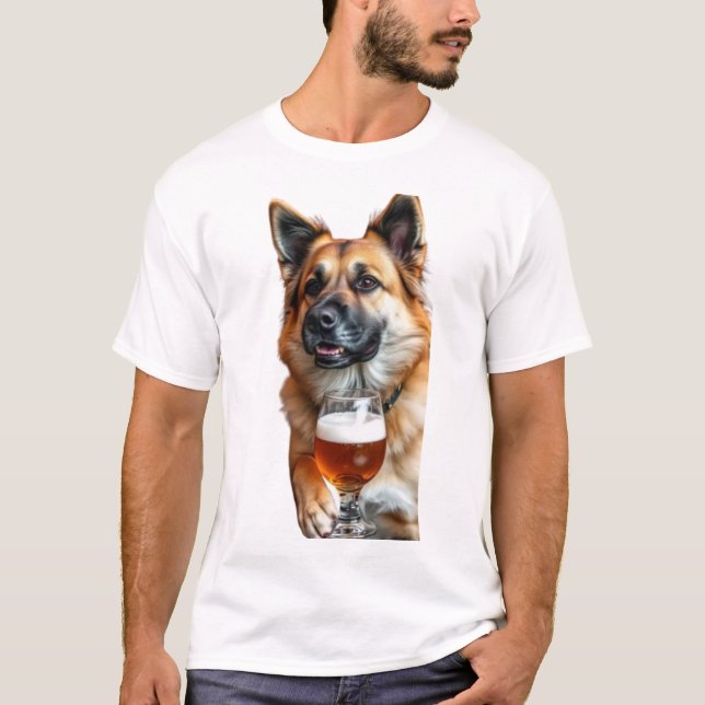 a German Shepherd drinking a beer T-Shirt (Front)