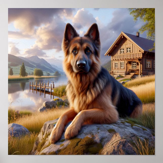 A German Shepherd in a Rustic Countryside Setting Poster (Front)