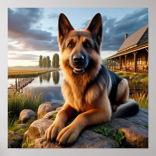 A German Shepherd in a Rustic Countryside Setting Poster (Front)