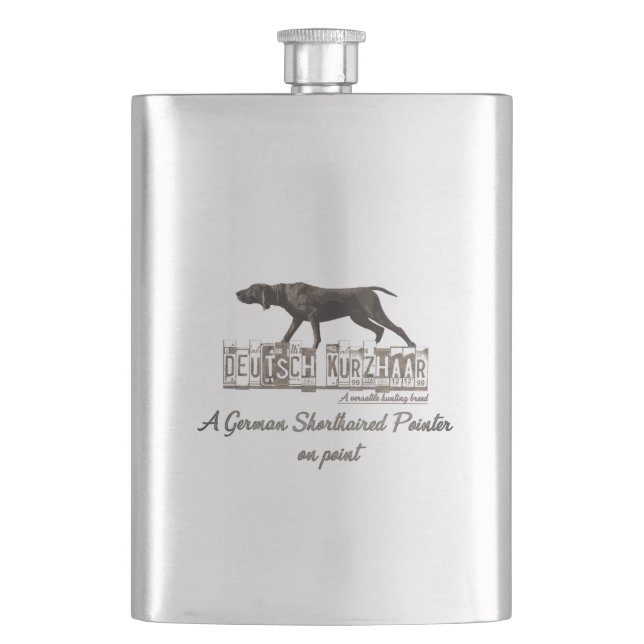 A German Shorthaired Pointer on point Hip Flask (Front)
