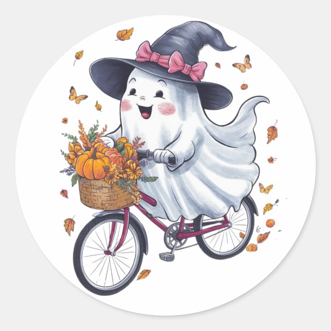 A ghost riding a bicycle classic round sticker (Front)