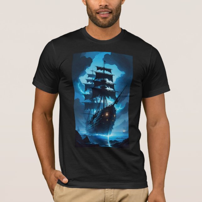 a ghost ship, a pirate ship, a foggy ship, the Fly T-Shirt (Front)