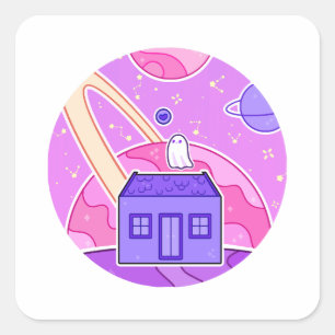 A ghost that lives on space square sticker