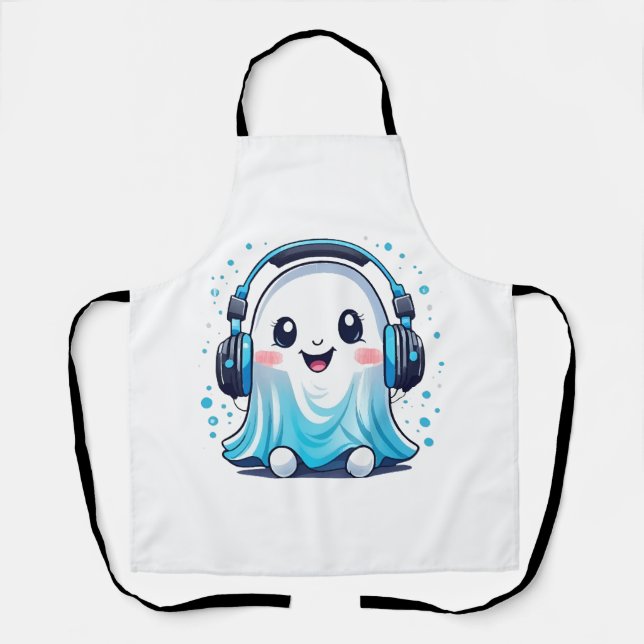 A ghost with headphones on apron (Front)