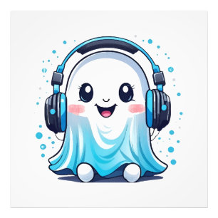 A ghost with headphones on photo print