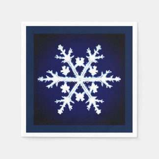 A Giant Ice Crystal Snowflake on Dark Indigo Blue Napkin