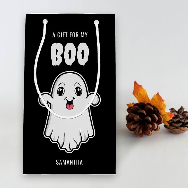 A Gift For My Boo Cute Ghost Halloween Black White Small Gift Bag (Cute ghost design for a beloved. Personalize with the name of the recipient.)
