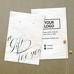 A Gift for You Add Logo White Wood Earring Display Business Card