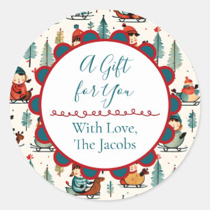 A Gift for You   Sledding Children Christmas Classic Round Sticker