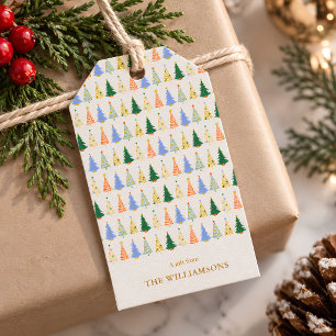 A Gift From Family Name Colourful Christmas Trees Tags