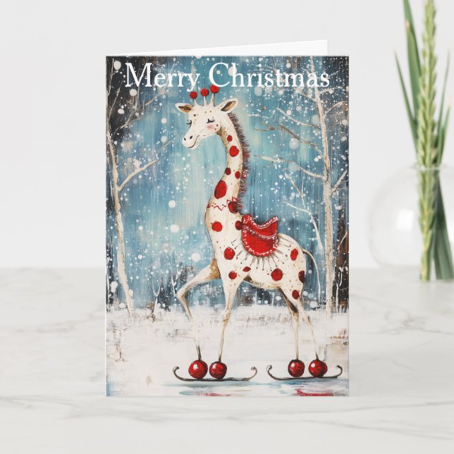 A Giraffe Ice Skating Holiday Card (Front)
