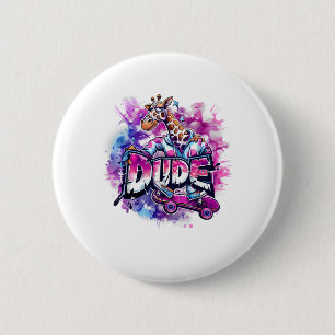 A Giraffe Wearing Pyjamas And Riding A Skateboard 6 Cm Round Badge