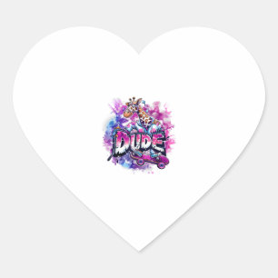 A Giraffe Wearing Pyjamas And Riding A Skateboard Heart Sticker