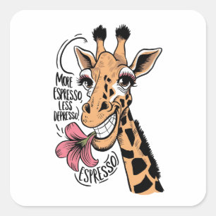 A giraffe with a happy expression square sticker