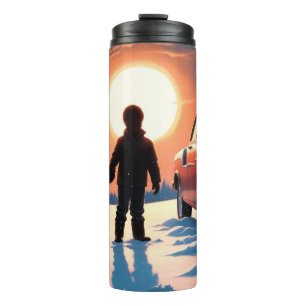 A girl and a boy watching the sunset in winter thermal tumbler