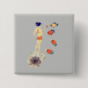 A girl and fish 15 cm square badge