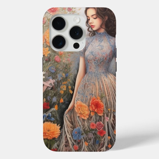 A Girl And Full Of Flowers iPhone 15 Pro Case (Back)
