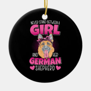 A Girl And German Shepherd Ceramic Ornament