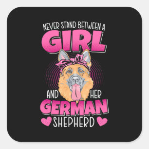 A Girl And German Shepherd Square Sticker