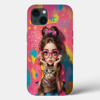 A Girl and Her Cat- Cute Anime Illustration iPhone 13 Case