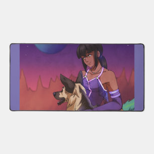 A Girl and Her Dog in Space Desk Mat