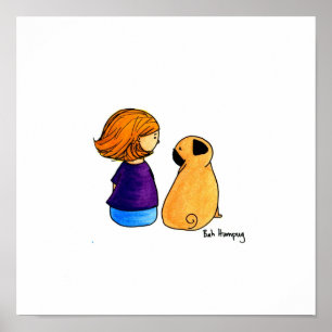 A Girl and Her Pug (blonde version) Poster