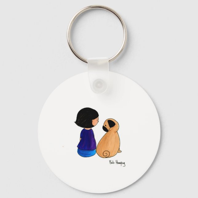 A Girl And Her Pug Key Ring (Front)