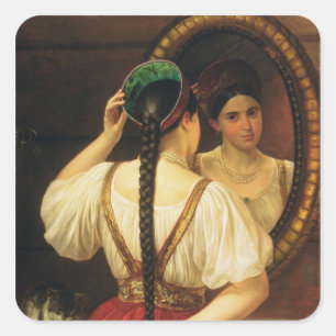 A girl at the mirror, 1848 square sticker