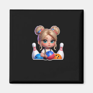 A Girl Bowling Sport Sticker Magnet