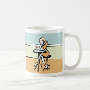 A Girl Enjoying Red Wine In A Café Coffee Mug