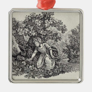 A Girl Gathering Flowers Metal Tree Decoration