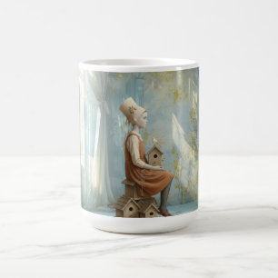 A Girl & Her Birdhouses Surreal Storybook Coffee Mug