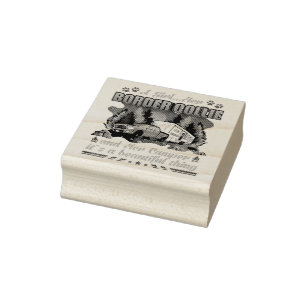 A Girl Her Border Collie and Her Camper Dog Lovers Rubber Stamp