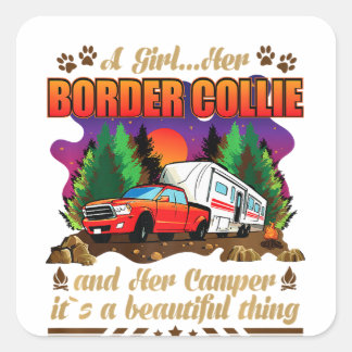 A Girl Her Border Collie and Her Camper Dog Lovers Square Sticker