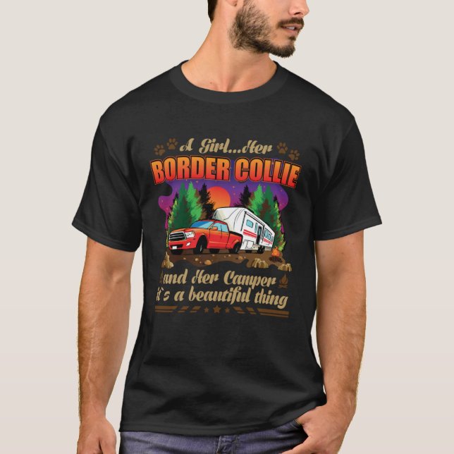 A Girl Her Border Collie and Her Camper Dog T-Shirt (Front)