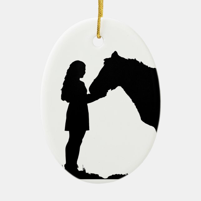 A Girl & Her Horse Love Silhouette Art Ceramic Ornament (Front)