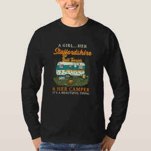 A Girl Her Staffordshire Bull Terrier And Her Camp T-Shirt