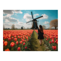 A girl in a tulip field