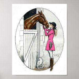 A Girl in Pink and Her Copper Coloured Horse Poster