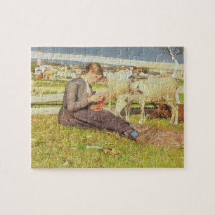 A Girl Knitting, 1888 (oil on canvas) Jigsaw Puzzle