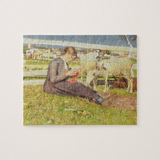 A Girl Knitting, 1888 (oil on canvas) Jigsaw Puzzle (Horizontal)